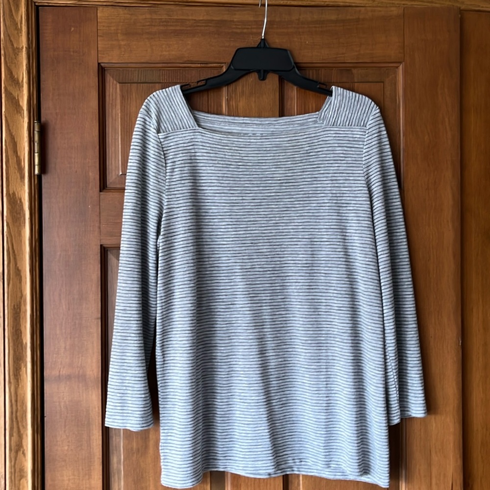 LOFT gray with charcoal stripes square neck T